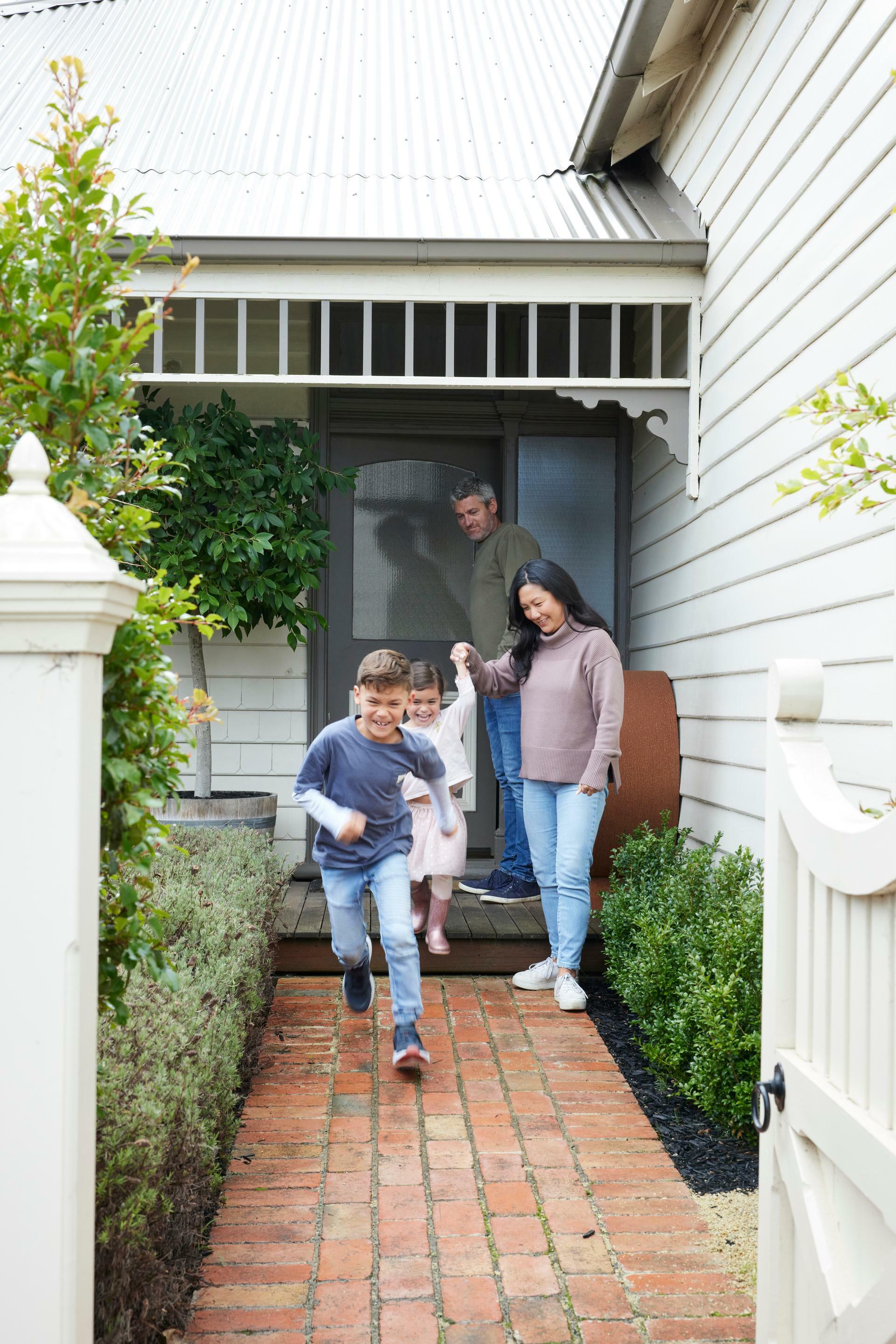 Happy family leaving home